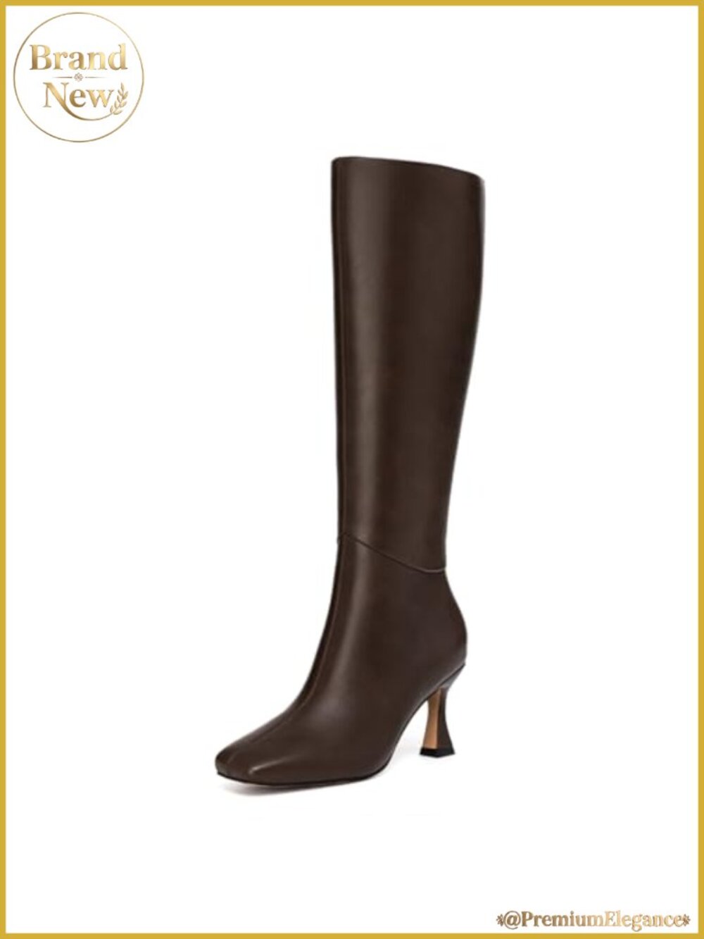 Women's Kitten Heel Knee High Boots Square Toe PU Leather Tall Boots